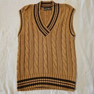 Vintage 90s Outback Red Womens Large Chunky Cable Knit Sweater Vest Gold Cotton